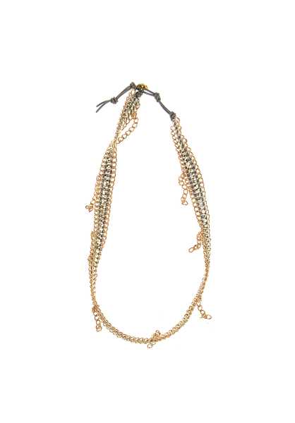 Mint Dangling Chain Lthr Wrap Bracelet - Oro Donna Braccialetto (G6921)